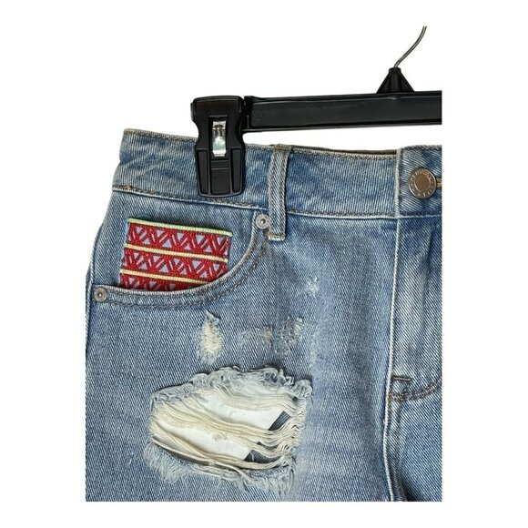 Kendall‎ & Kylie Blue Denim Distressed Bohemian High Rise Jean Shorts Size 1 - Picture 3 of 8